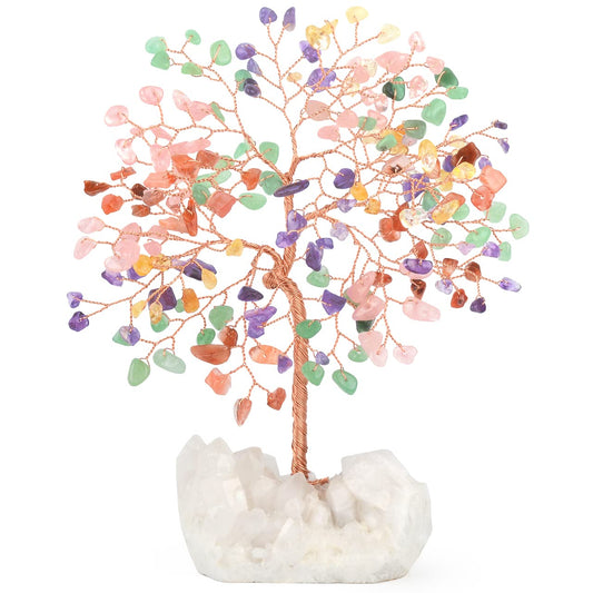 MASGEMES Gemstone Crystal Tree of Life,Quartz Cluster Base,Bonsai Money Tree Feng Shui Decor,Chakra Healing Crystals Positive Enegy-Good Luck Gift 5.5-6.3 Inches