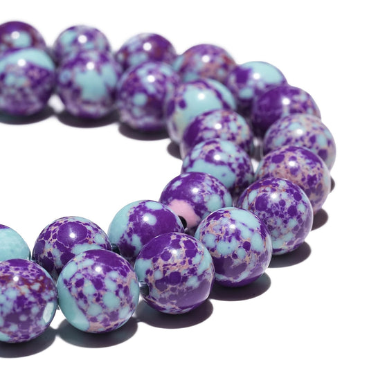 10mm Natural Purple-Blue Sea Sediment Imperial Jasper Gemstone Beads Polished Round Smooth Stone Beads for Bracelets Jewelry Making 15inch Loose Beads