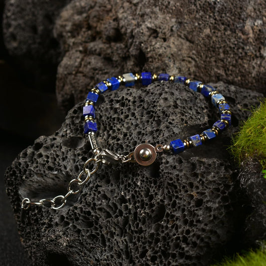 Casvia Handmade Lapis Lazuli Hematite Mens Bracelet, Stainless Steel Dual-Clasp, Adjustable 6.89-8.8 Inch, Spiritual Chakra Symbolism, Birthday Holiday Gift for Dad Husband Boyfriend