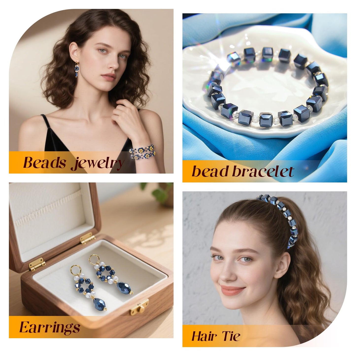 Laopottbeads 1500 Pcs Crystal Glass Beads for Jewelry Making – 12 Styles Bicone, Rondelle, Cube, Teardrop & 3mm Spacer Beads, DIY Bracelet Necklace Earring Craft Kit with Organizer Box(Vavy Blue)