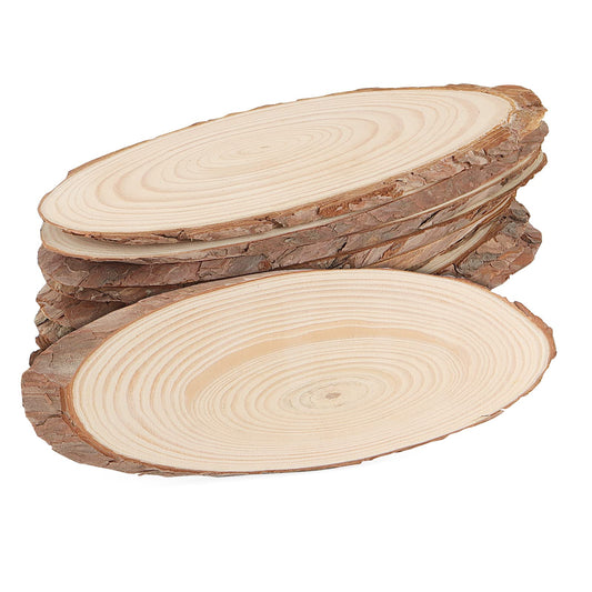 10 PCS Oval Wood Slices, Length 12 Inch and Width 3.9-4.7 Inch Craft Wooden Slices, Unfinished Wood Slices for DIY Wedding