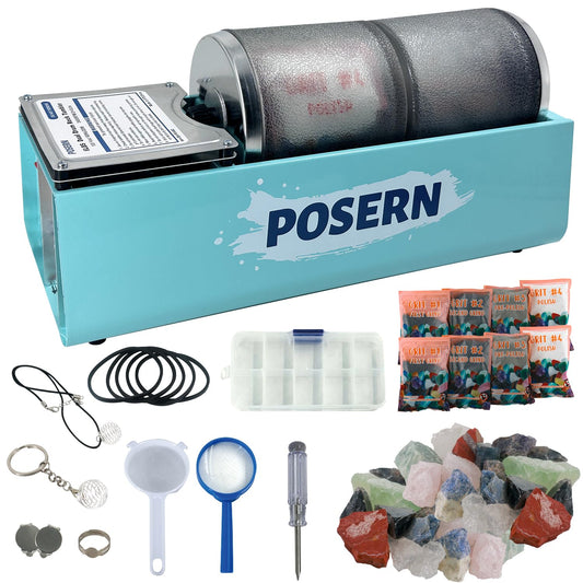 6LBS Rock Tumbler-Complete Tumbling Kit with Double Transparent Drums for Seperate Polishing Tasks-Comes with Rough Rocks, Grits and Tools-Great for Tumbling Jobs