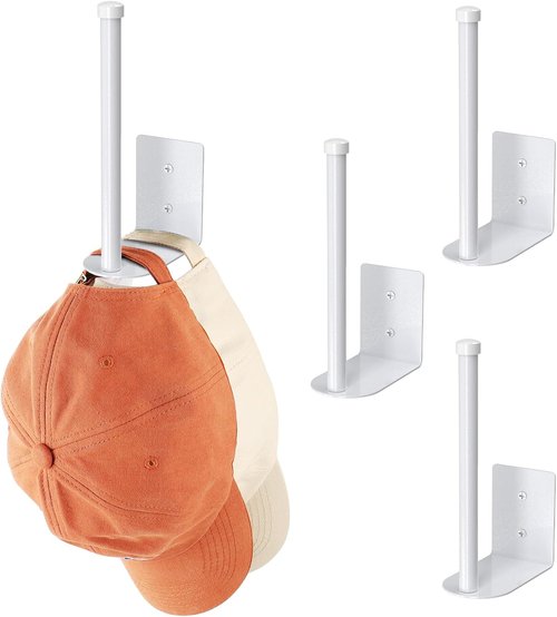 Durmmur Hat Racks - 4 Pack Stainless Steel Baseball Cap Organizer with Strong Adhesive | White 6 in