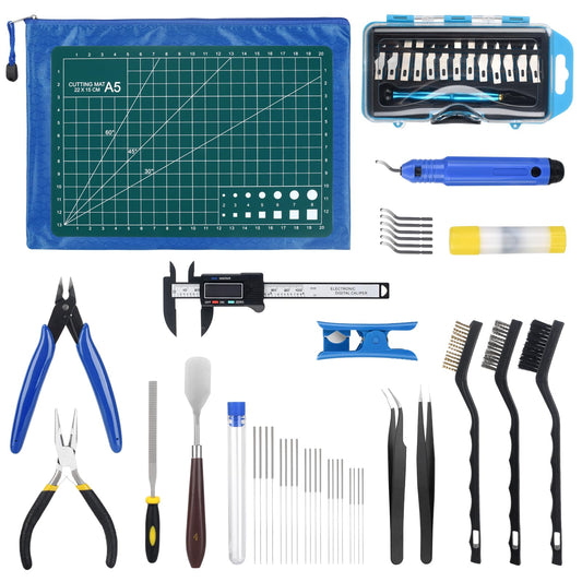 KuanStore 3D Printer Tools Kit, 3D Printing Accessory with 55Pcs Includes Deburring Tool, Caliper, Art Knife Set, Tube Cutter, Storage Bag Suitable for 3D Print Removing, Cleaning