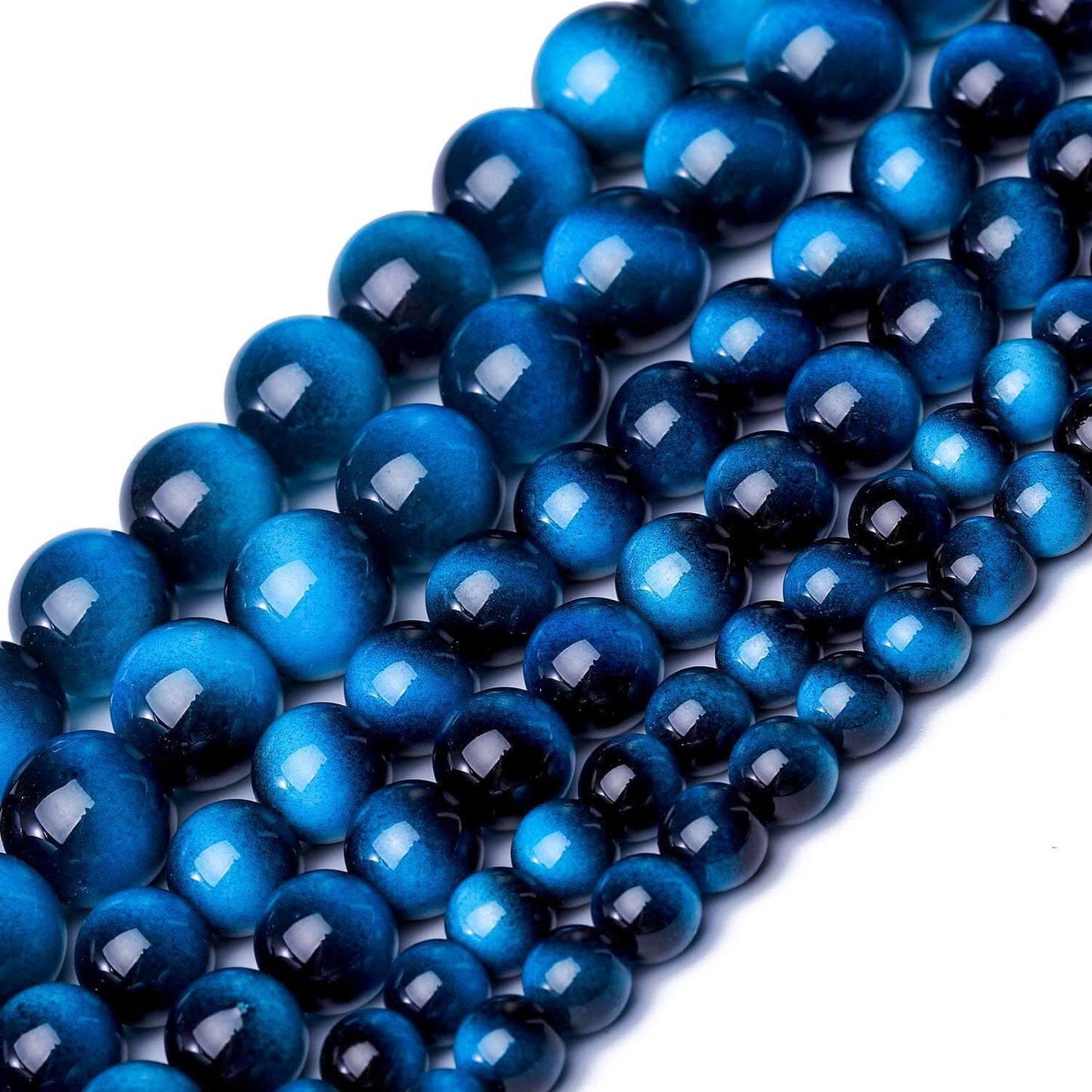Song Xi 45PCS 8mm Blue Tiger Eye Gemstone Beads for Jewelry Making, Round Smooth Glass Beads for DIY Bracelet Necklace Earring Keychain, Arts and Crafts, for Christmas Wedding Birthday