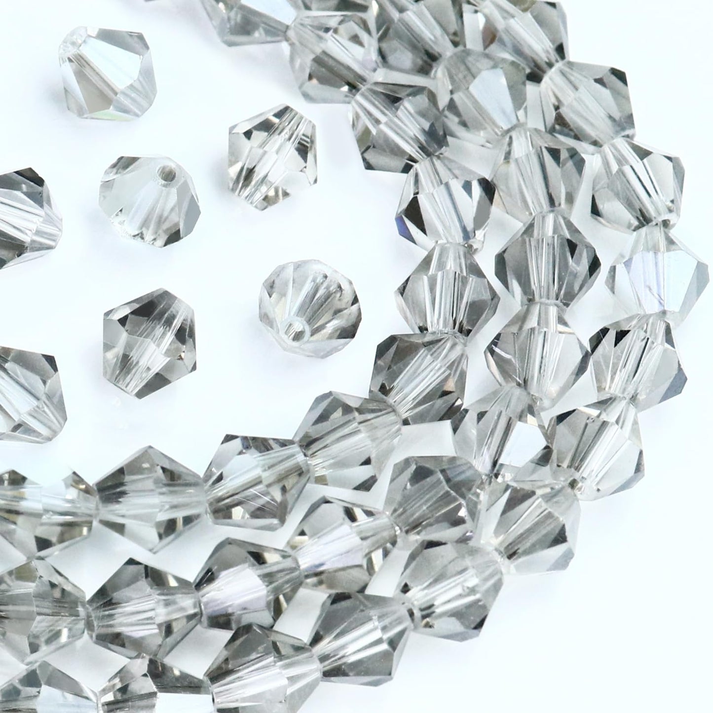 Dowarm 250PCS 6MM Faceted Bicone Crystal Beads for Crafts, Jewelry Making, DIY Bracelet, Necklace, Dolls, Wine Charms, Wind Chimes, Suncatchers, Loose Spacer Glass Beads, Transparent Gray