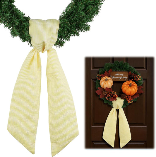Yellow Striped Wreath Sash - 5.12" Wide x 54.33" Decorative Ribbon for Fall & Thanksgiving