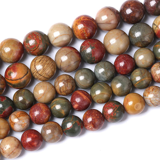 10mm 38pcs Natural Picasso Jasper Beads Healing Power Stones Round Loose Gemstone Beads for Jewelry Making DIY Bracelet Necklace 15"