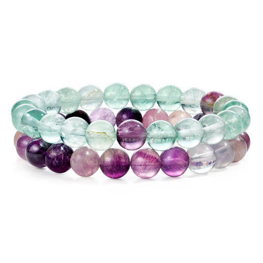 Bivei Natural Gemstone Semi Precious Crystals Handmade Stretchy Round Beads Bracelet, Enhance Positive Energy,Stocking Stuffers for Women(Fluorite(Clarity & Balance) Medium)
