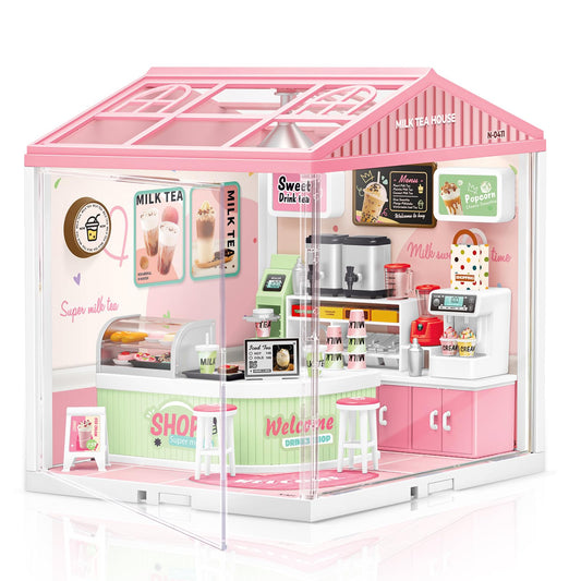 Hallisun LED Building Blocks for Adults, 1:24 DIY Miniature Dollhouse Kits with Roof & Dustproof Cover, Tiny House Toy Building Sets for Kids Ages 8-12-15, Birthday Hobbies Gift for Men Women Boy Girl