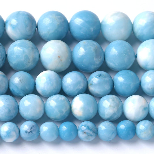 10MM Natural Larimar Blue Gemstone Beads Stone Round Loose Beads for Jewelry Making DIY Bracelet 72pcs 2 Strands 32"