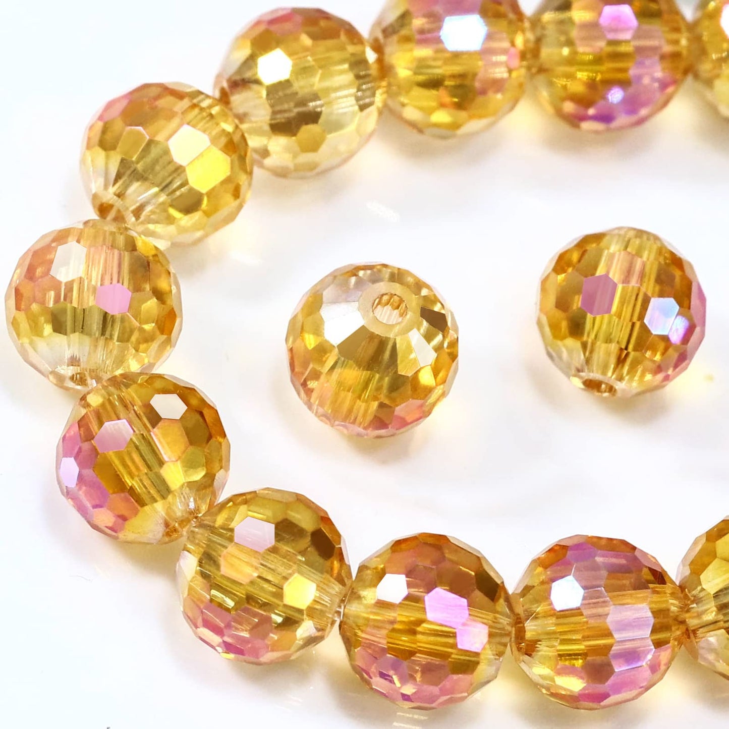 Dowarm 150PCS 6MM Round Crystal Glass Beads for Jewelry Making, Golden Rose Faceted Crystal Beads for Crafts Bracelet Wind Chimes Suncatcher