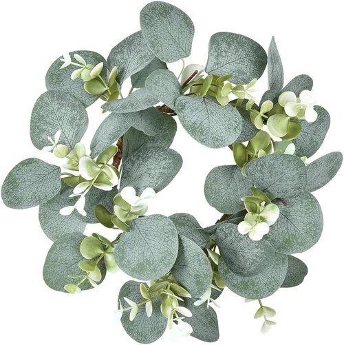 Eucalyptus Leaves Wreath by [Brand Name] - 9-Inch Greenery Garland for Farmhouse Kitchen Decor