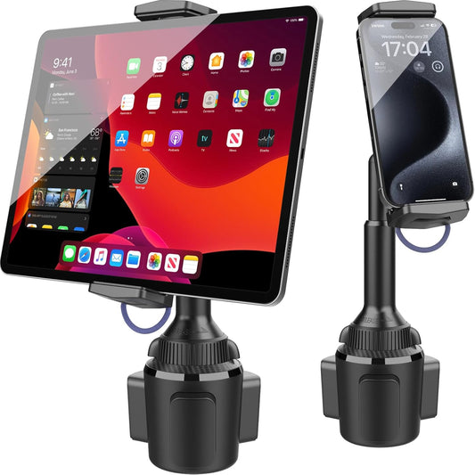 APPS2Car 4.7-13" Solid Cup Holder Tablet Mount for Car, Adjustable Height iPad Car Mount for Truck Low Profile Road