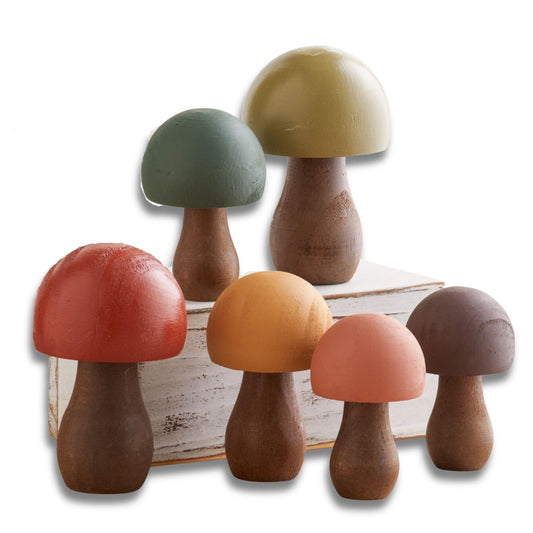 Your Heart's Content Wood Mushrooms, Set of 6, Custom Colors, Woodland Mushroom Decor, Charming Nature Inspired Gift, cottagecore, Wooden, Whimsy, Home Decor, Hand Painted, (Woodland Paint 6)
