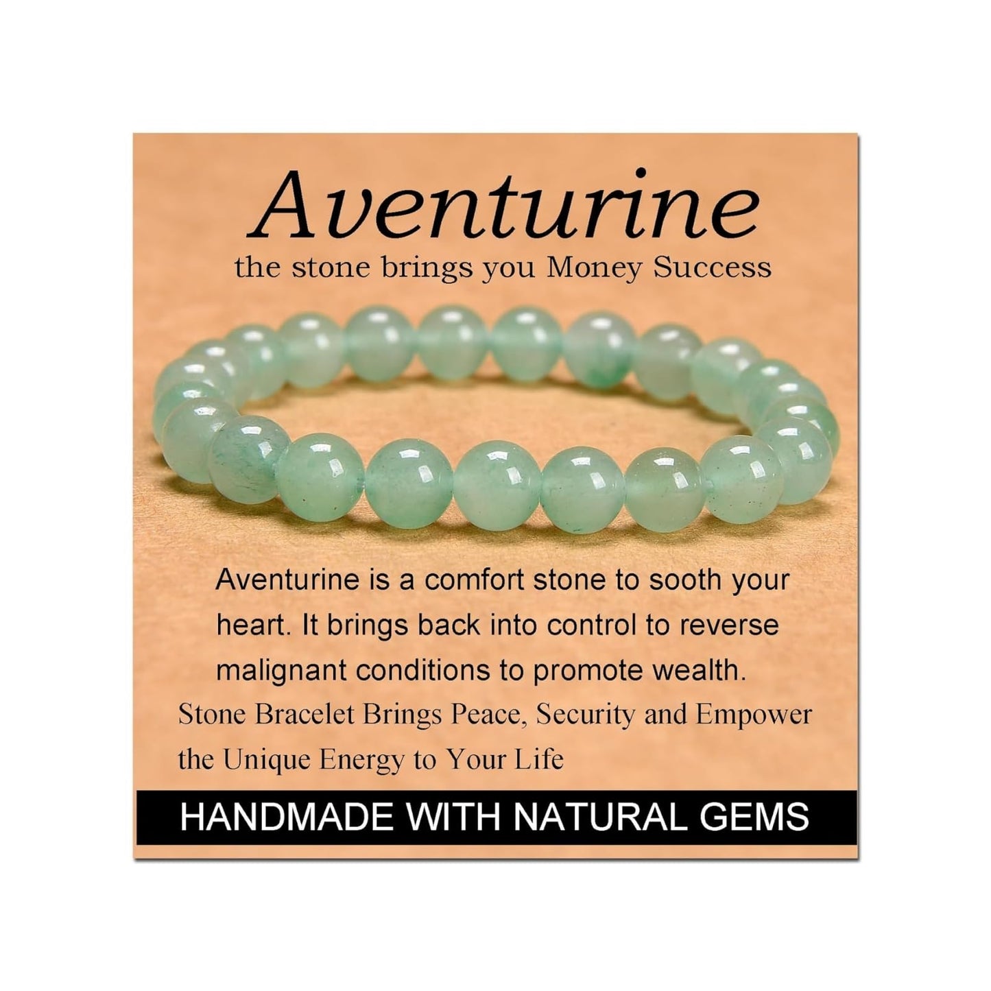 CHELYQST Green Aventurine Bracelet - Stone of Wealth,Stretch Natural Stone Crystal Beads Jewelry Gifts for Women Men Unisex Adult,8mm
