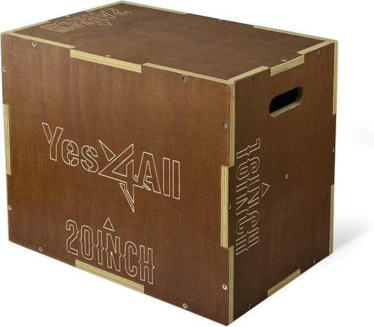 Yes4All Plyo Box, 3-in-1 Wooden Box Jumps for Home Gym (12/14/16?¯in), 450 lbs Boxes Step Up with Smooth Edges & Wide Built-in Handles for Jumping, Strength Training, Lunges, Squats, Dips