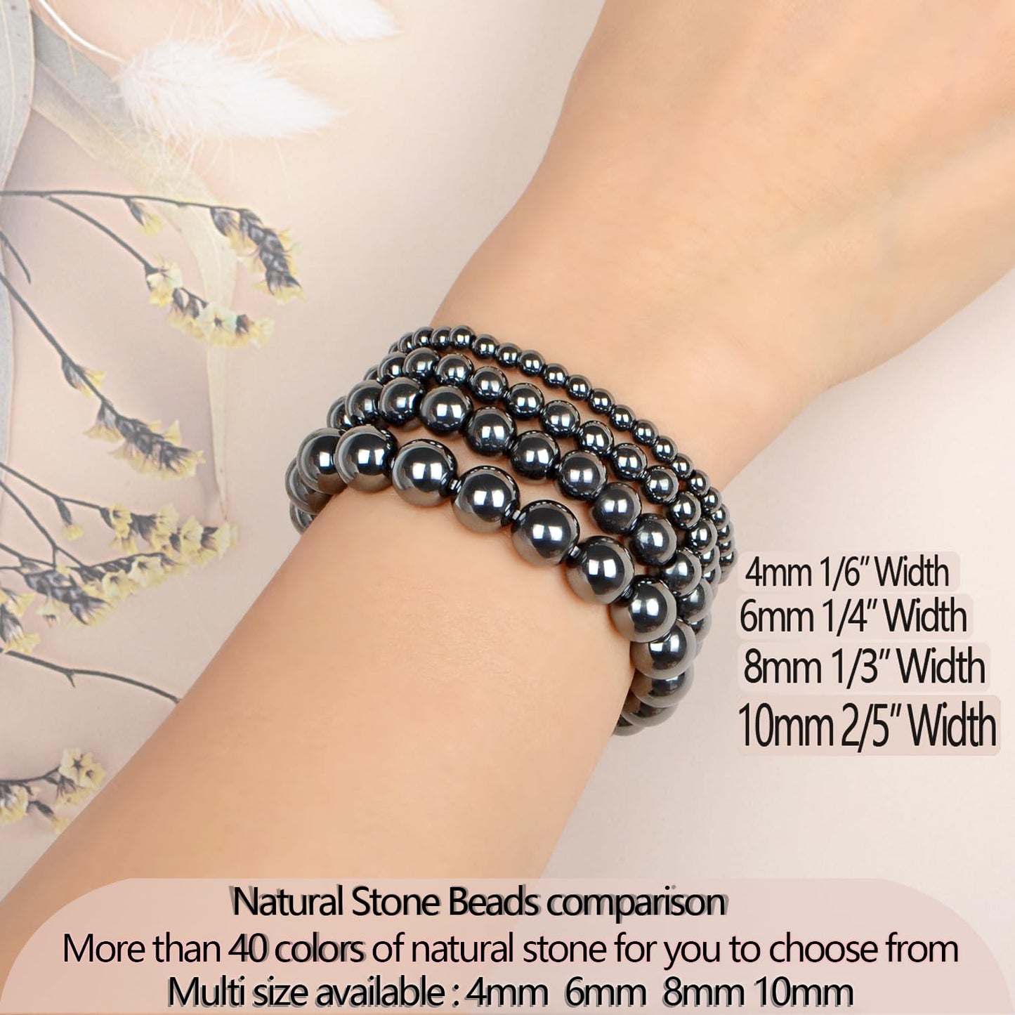 LPBeads Handmade Natural Gemstone Stretch Elastic 8mm Hematite Bracelet Healing Crystal Round Stone Beads Jewelry Gifts for Women Men
