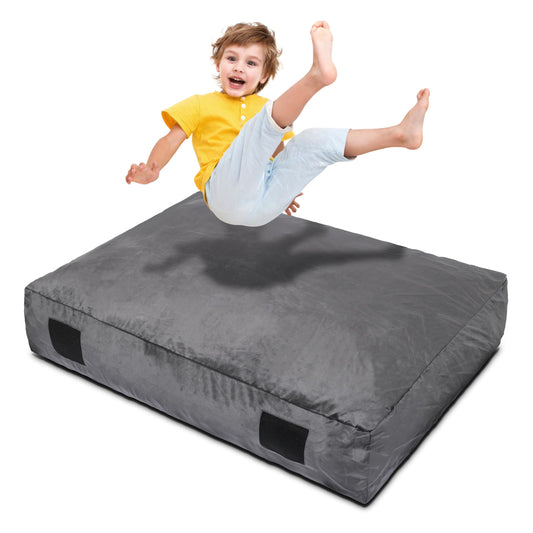 Homewell 3 x 4 Ft Crash Pad – Soft Velvet Cover Sensory Crash Pad for Kids with Durable Shock-Absorbing Foam, Machine Washable Cover, Ultimate Comfort and Safety for Kids, Adults and Pets (Gray)