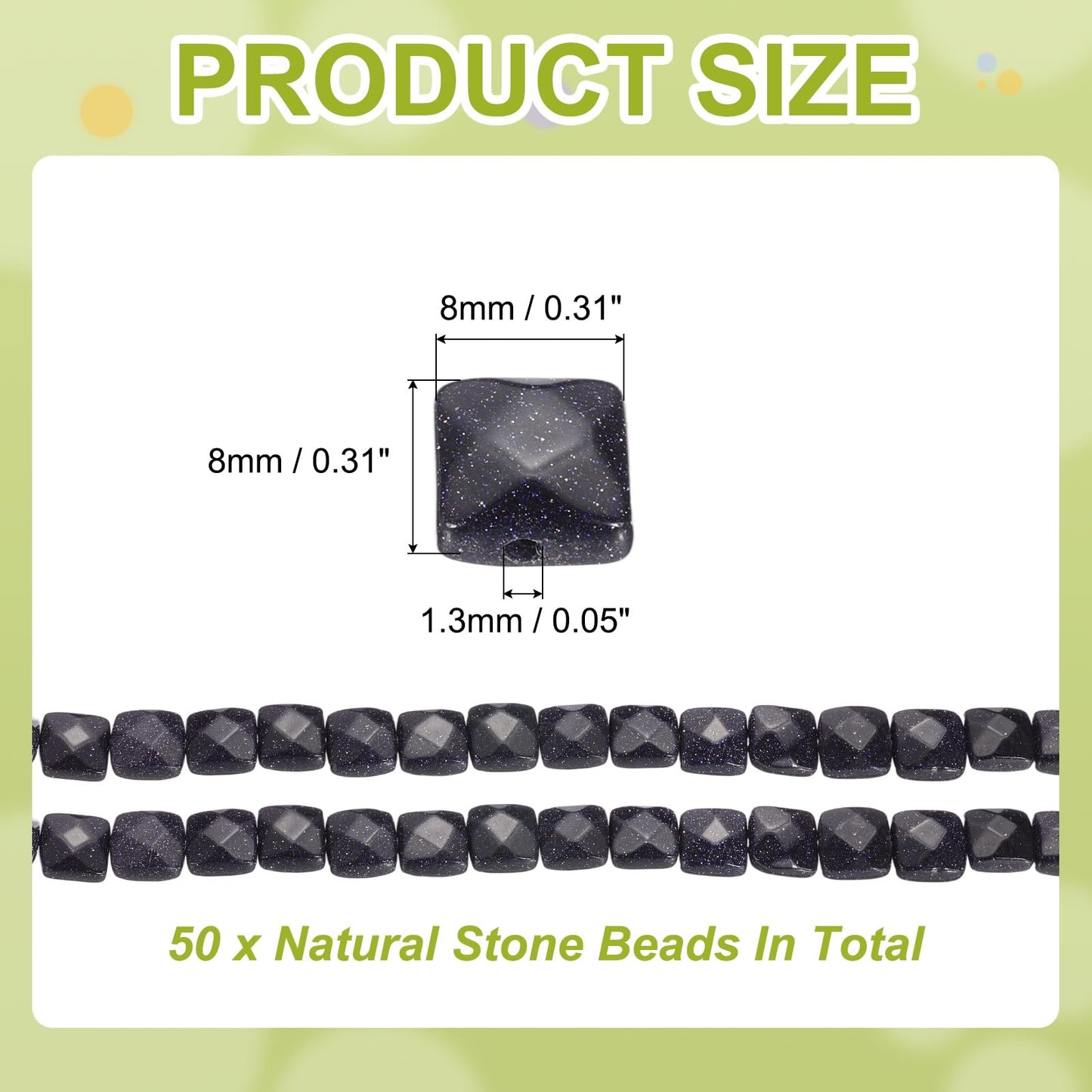PATIKIL 50 Pack Natural Stone Beads, 8mm Faceted Square Agate Beads Bulk Blue Sand Stones, for DIY Jewelry Making Necklace Bracelet Accessories, 2 Strands, 16 Inches, Dark Blue
