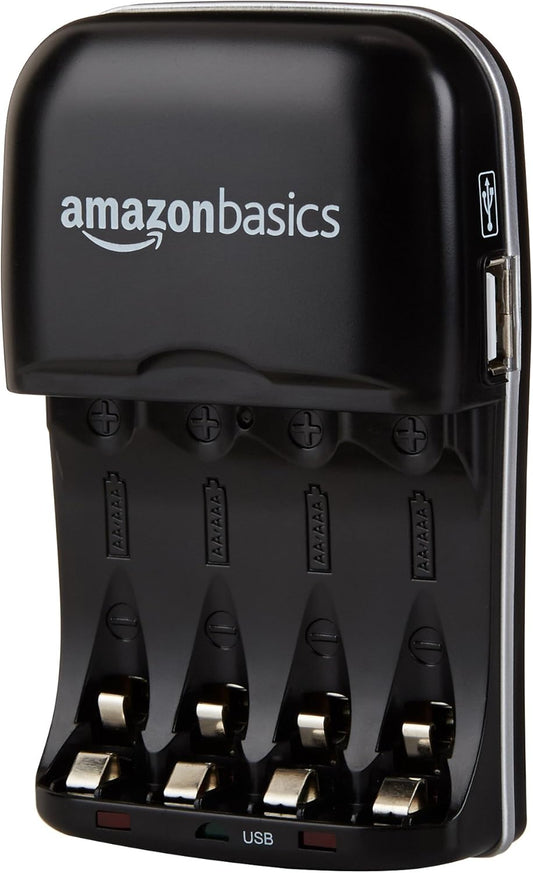 Amazon Basics Rechargeable Battery Charger for AA & AAA Ni-MH Batteries with USB Port, Portable, Travel-Friendly