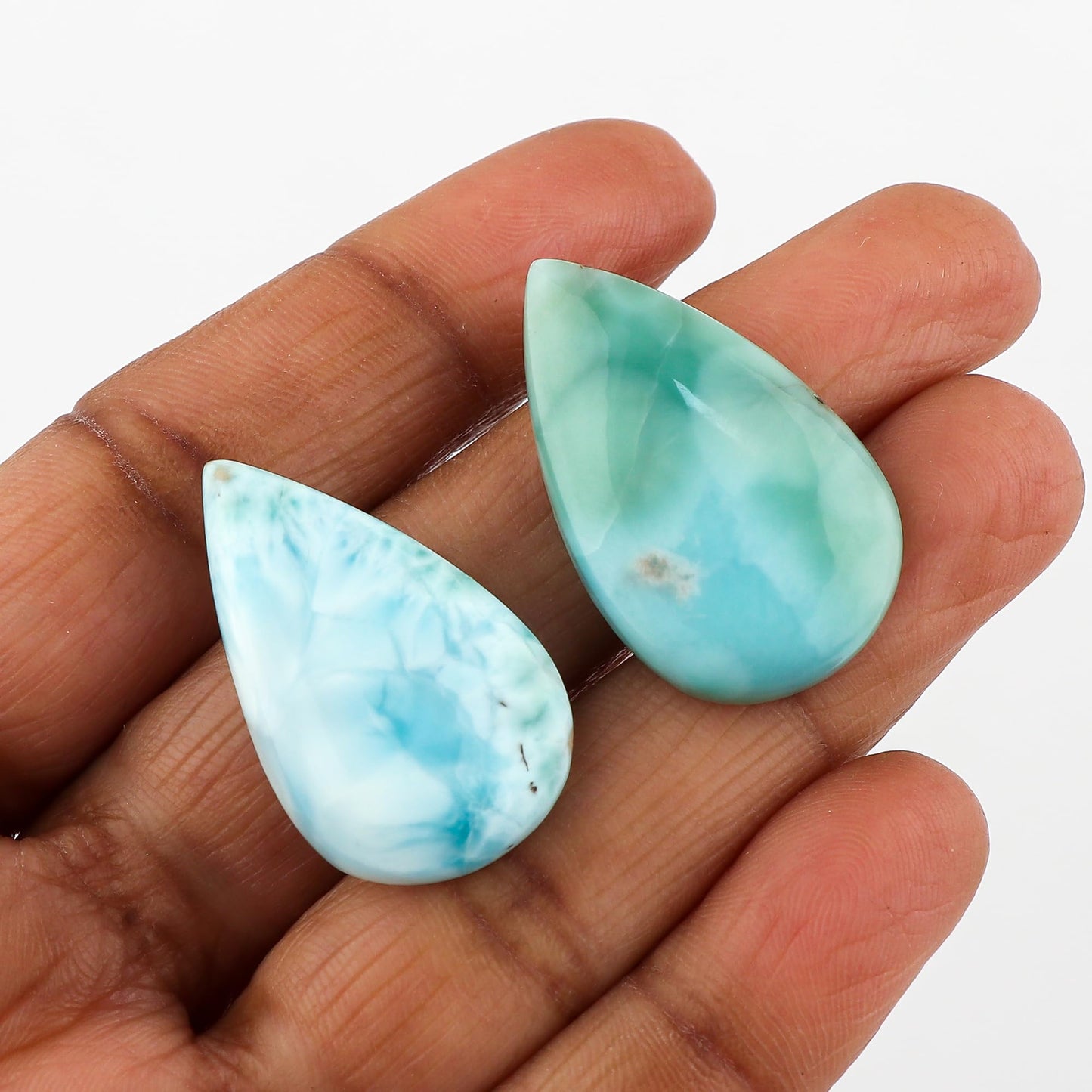 CRYSTALIS 2pcs, Pear, Natural Blue Larimar, Loose Gemstone, Wholesale Bulk Cabochons, Jewelry Making Supply, Chakra Healing Polished Stones, Wire Wrapping, DIY, Gem Collection, 20mm+