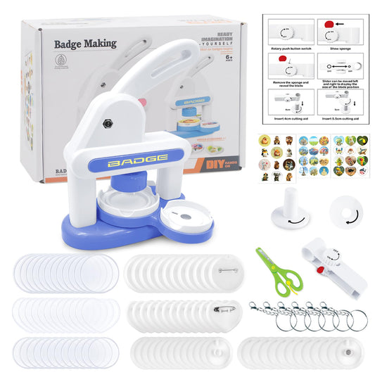 3-In-1 Badge Maker Machine,Upgrade No Assembly Required Button Maker Artist with 86 Sets Parts,DIY Pin Maker Press Machine Badge Punch Kit Present for Kids and Adults,Blue (Multiple Sizes Supported)