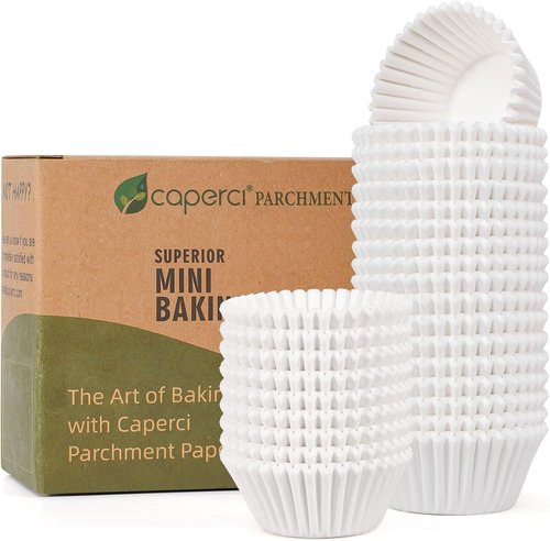 Caperci Mini Cupcake Liners - 400 Pcs White Baking Paper Muffin Liners, Non-Stick & Grease-Proof
