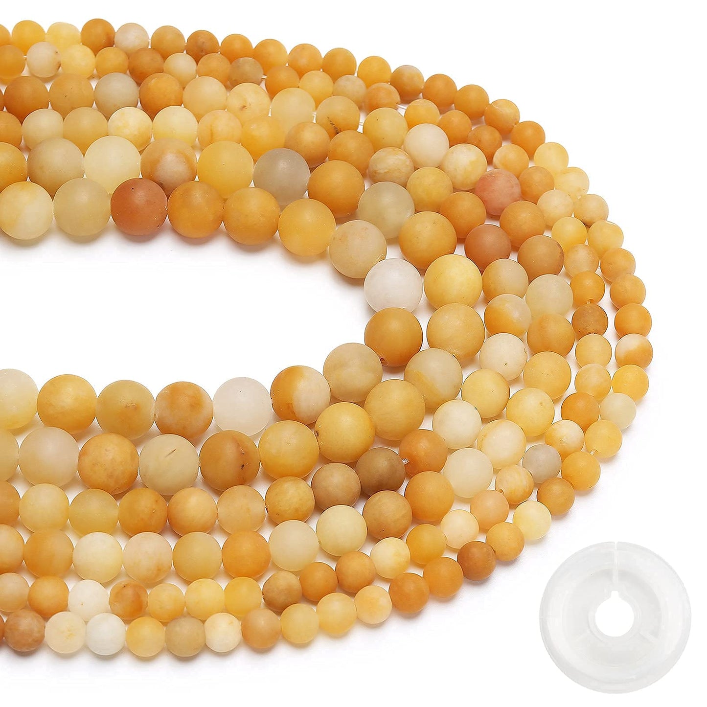 Natural Matte Yellow Jade Beads, 8MM Round Frosted Unpolished Loose Gemstone Beads for Bracelet Necklace Jewelry Making, Energy Stone Healing Power with Stretch Beading Cord