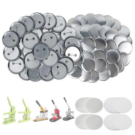 Mostme 200 Sets 2.25 inch Button Maker Supplies, 58mm Button Supplies Parts Badge Part, Buttons Making Supplies, Includes Metal Pin Back Cover, Metal Shells, Blank Paper&Clear Film