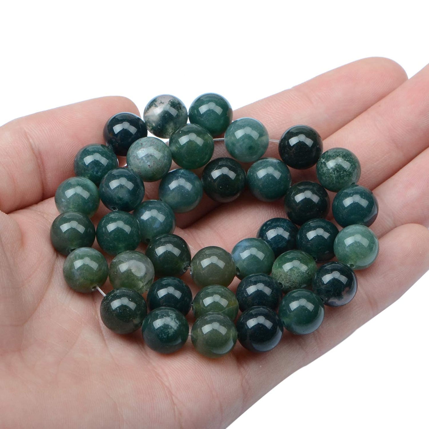 AD Beads Natural Gemstone Round Loose Beads 15" for Bracelet Necklace Earrings Jwelery Making Crafts DIY (10mm, Moss Agate)