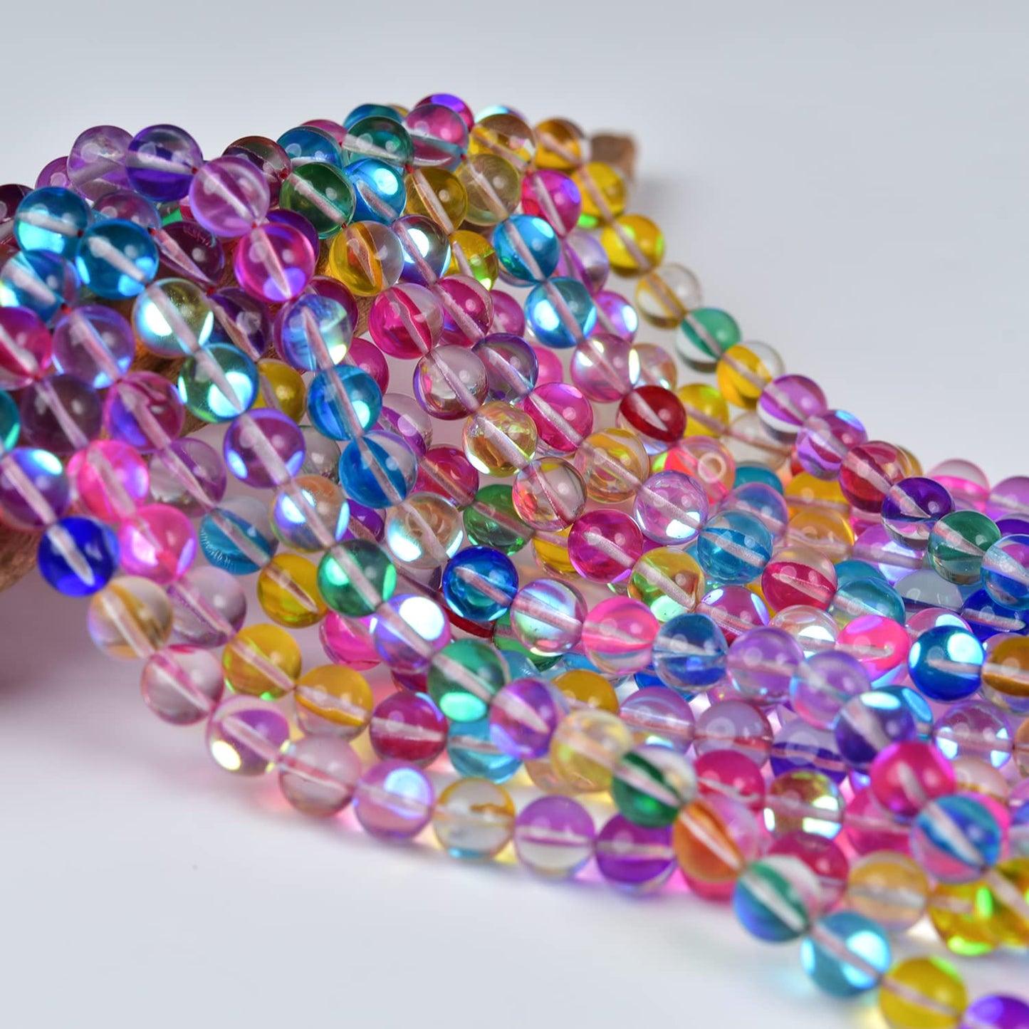 Asingeloo 8mm Mix Color Angel Aura Beads Round Gemstone Beads Polished Mermaid Aura Moonstone Beads Smooth Stone Loose Beads Crystal Quartz for DIY Jewelry Making 1 Strand 15"