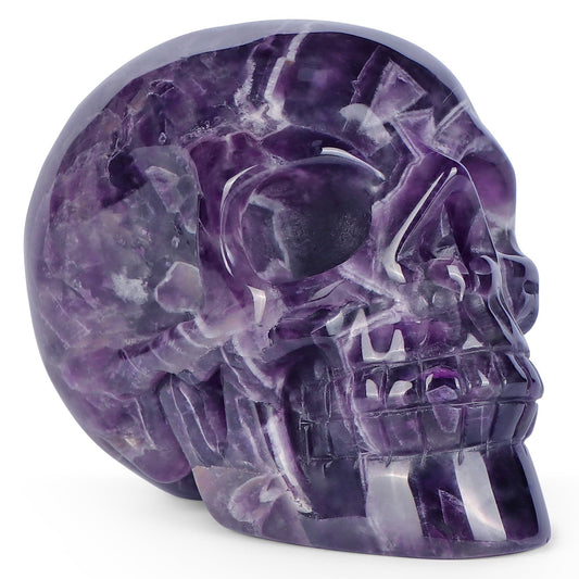 LEADGEM Amethyst Crystal Skull Head Figurine Hand Carved Large Quartz Gemstone Skull Statue Sculpture Decor for Day of The Dead Halloween(3 Inches)