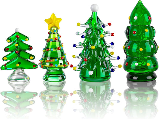 Skiennix Blown Glass Christmas Tree Decor - Mini Figurines for Festive Home Decoration | 4 Pcs Set