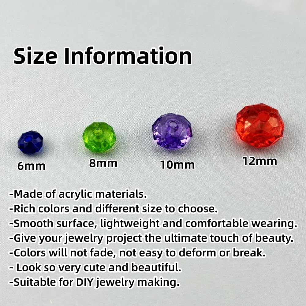 YHYPOCI 200pcs 10mm Acrylic Crystal Beads, Faceted Rondelle Acrylic Spacer Beads for Wind Chimes Bracelet Necklace Earring Keychain Jewelry Making DIY Crafts(Mix Colors)