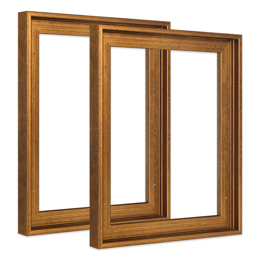 FOLKOR Floating Frame for 12x16 Canvas Board Paintings, 2 Pack Canvas Frames with 0.9 Inch Deep for Oil Paintings Art Prints Artwork, Floater Frame for Art Show Gallery Exhibition Wall Decor (Gold)