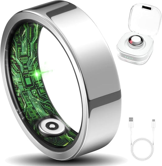 Smart Ring for Women Men Fitness Ring with Step Counting, Heart Rate, Blood Oxygen, Blood Pressure, Sleep Monitoring, IP68 Waterproof for iPhone and Android, No Subscription Fee,Silver 8#
