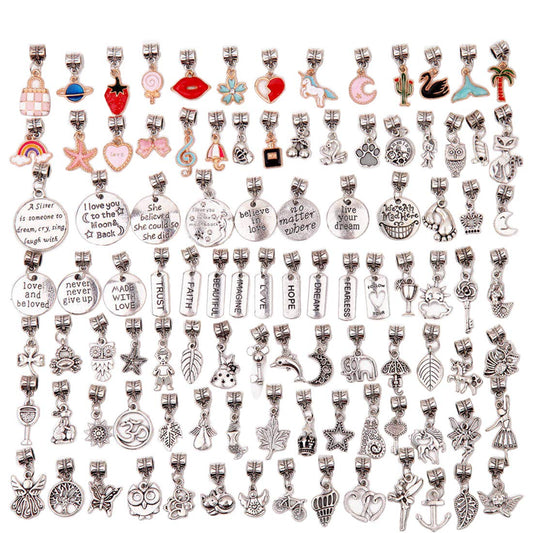 100 Pieces Bracelet Dangle Charms Spacer Beads for Jewelry Making Supplies Inspirational Necklace Pendant Bails Connector Gold Plated Enamel Bracelet Charms Tibetan Antique Silver (mixed 100pcs)