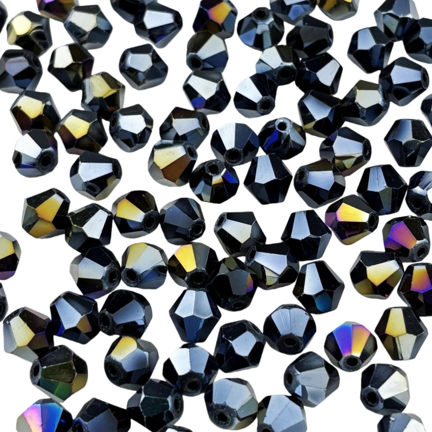 Pinhoollgo 500pcs 4mm Bicone Crystal Glass Beads Faceted Bicone Crystal Beads Bulk Glass Spacer Beads for Bracelets Necklace Pendants Earrings DIY Jewelry Craft Making(Black AB)