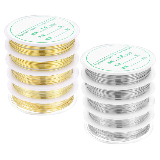 10 Roll 5 Size Copper Jewelry Wire, 132ft Bendable Copper 18 20 22 24 26 Gauge Craft Beading Wire for Jewelry Making Supplies and Crafts (Gold and Silver)