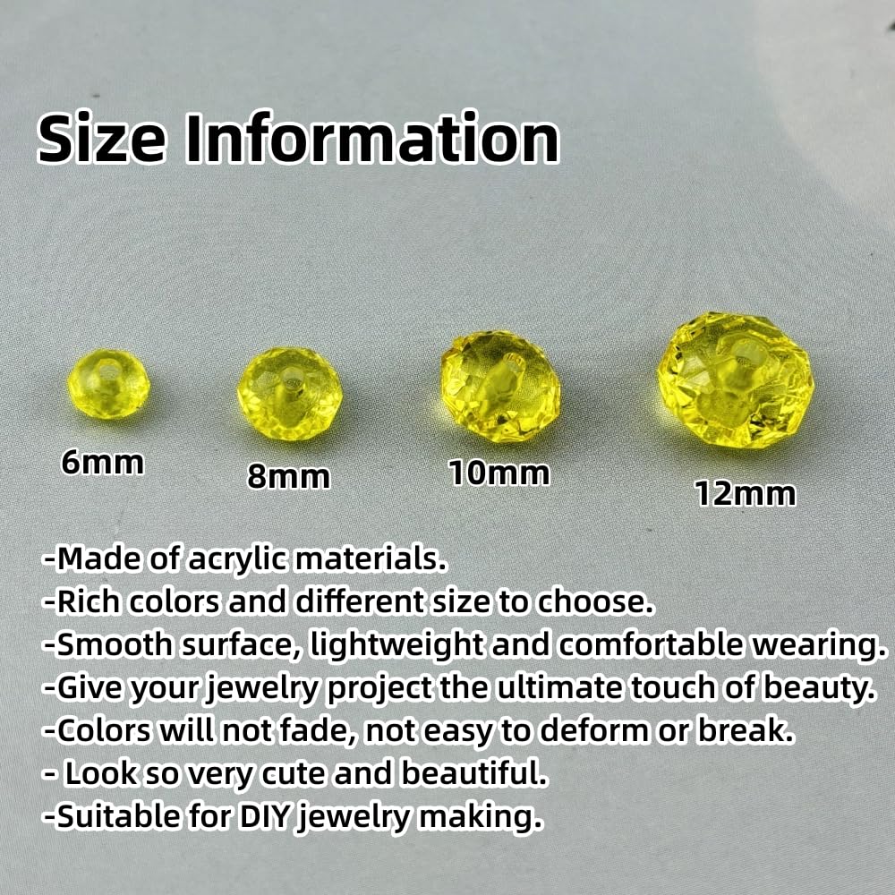 YHYPOCI 1000pcs 6mm Acrylic Crystal Beads, Faceted Rondelle Acrylic Spacer Beads for Wind Chimes Bracelet Necklace Earring Keychain Jewelry Making DIY Crafts(Lemon Yellow)