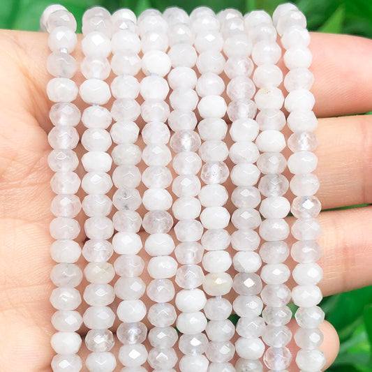 2 String 220PCS 3x5mm Natural White Jade Stone Beads for Jewelry Making, Songxi Facted Loose Gemstone Beads for DIY Bracelet Necklace Making Supplies with Energy Healing Chakra Power