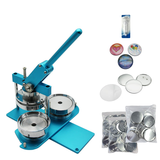 ChiButtons (KIT) 100mm(4“) Pro Badge Machine Button Maker-B400 + Mould + 100 Parts + Circle Cutter Metric System (Blue)
