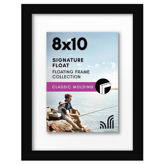 Americanflat 8x10 Floating Picture Frame with Polished Crystal-Clear Glass - Use as 5x7 Picture Frame or Display 4x6 Photo - Signature Float Collection - Photo Frames for Tabletop or Wall - Black