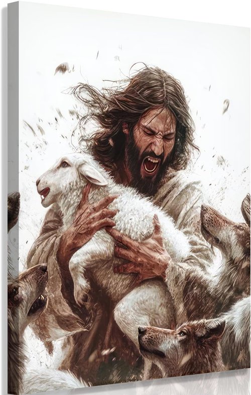 Jesus And Lamb Canvas Wall Art - Inspirational Christian Decor | 12x16 Inch Framed Painting for Living Room or Bedroom