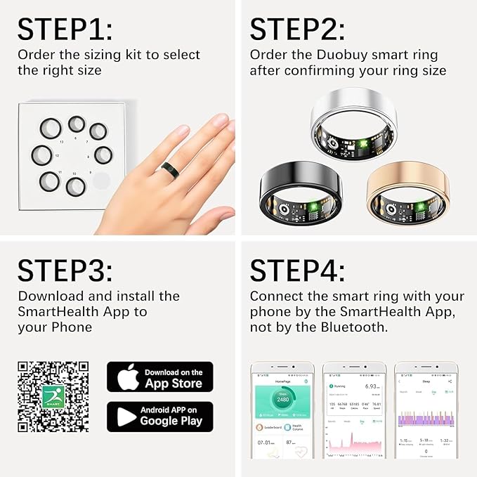 Smart Health Rings for Women Men, Fitness Tracker with Heart Rate, Blood Oxygen, HRV, Sleep Tracker, Step Tracker, No Subscription Fee, IP68 Waterproof Smart Ring for iphone & Android (Silver 9#)