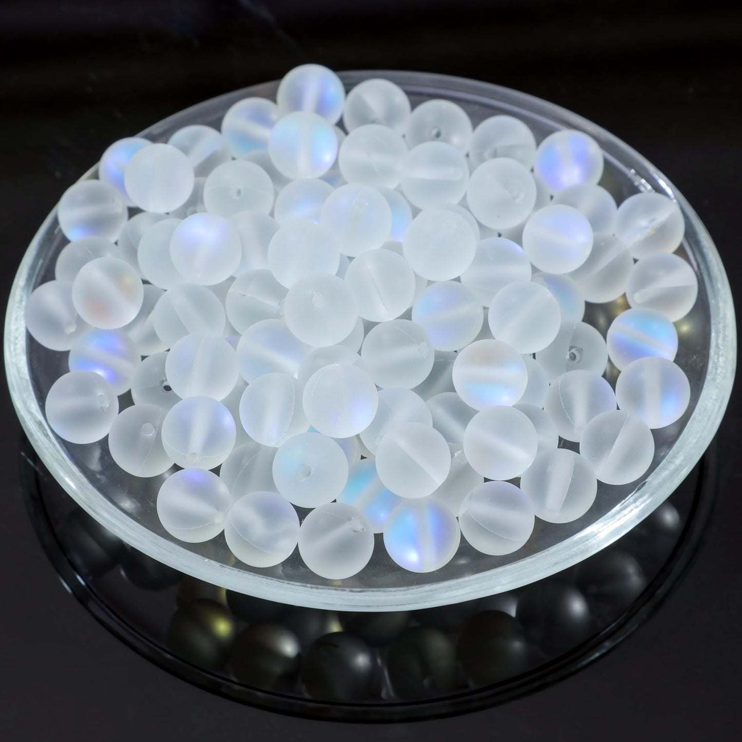 Guoxin 100Pcs Moonstone Matte Iridescent Glass Beads Aurora Frosted Glitter Beads for Bracelets DIY Jewelry Making (6MM, Matte White)