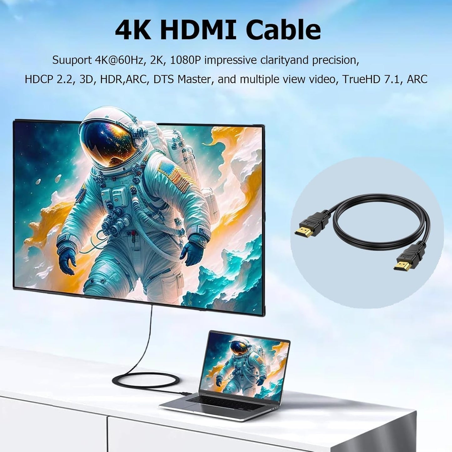 CEFOJQAO 1 10-Pack, 4K 2.0 120Hz CL3 2.2, 3D PS4/5, Short HDMI Cable FT Shielded HDMI TV Cord, Gold-Plated HDMI Male
