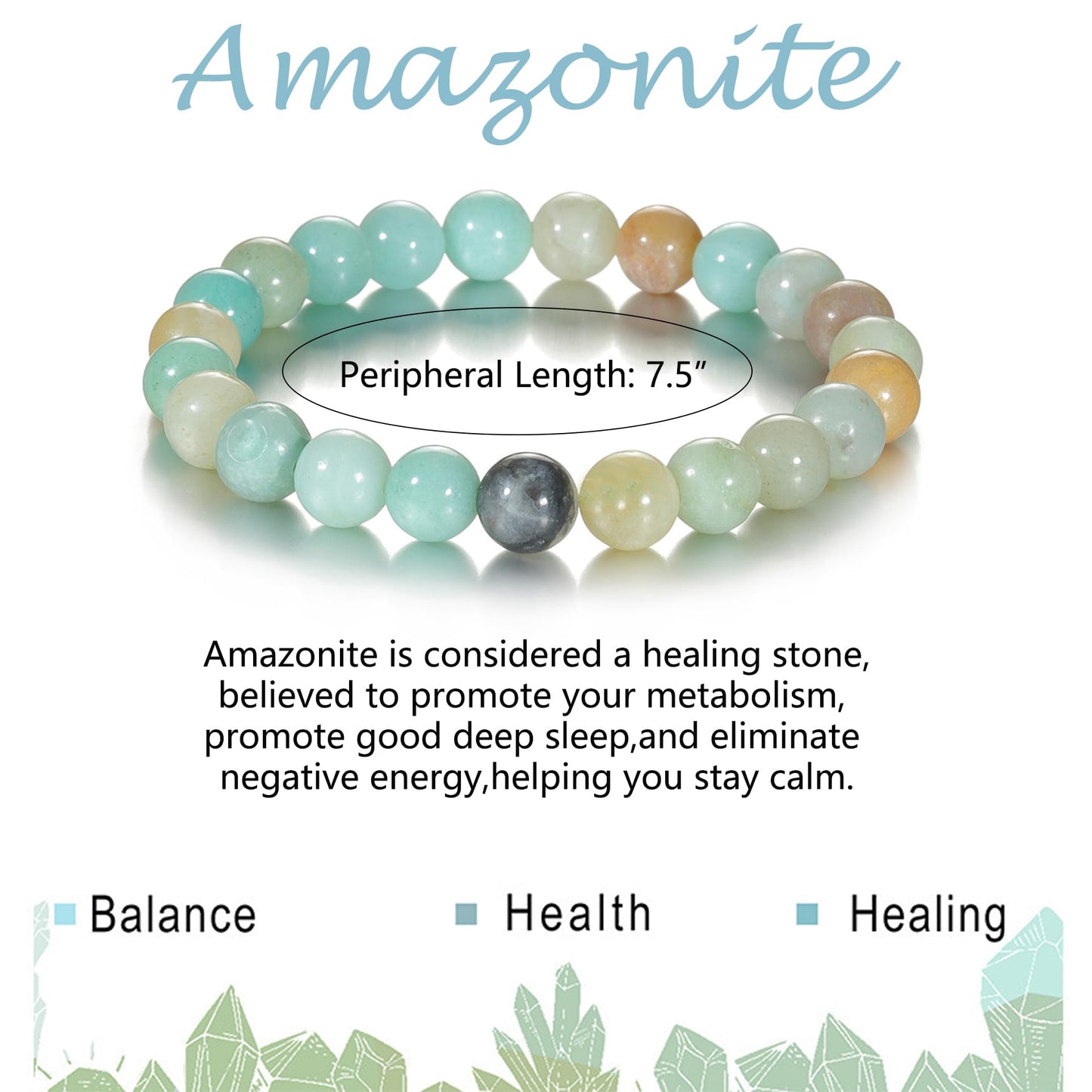 Udolfly Womens Crystal Beaded Bracelets for Women Men Protective Energy Bracelet Natural Gemstone Bead Bracelet 8mm Amazonite