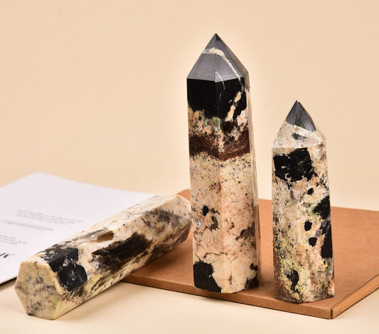 AMOYSTONE Large Healing Crystal Wand Obelisk 6 Faceted Reiki Tower Chakra Meditation Therapy Black Tourmaline 0.6-1.1 LBS